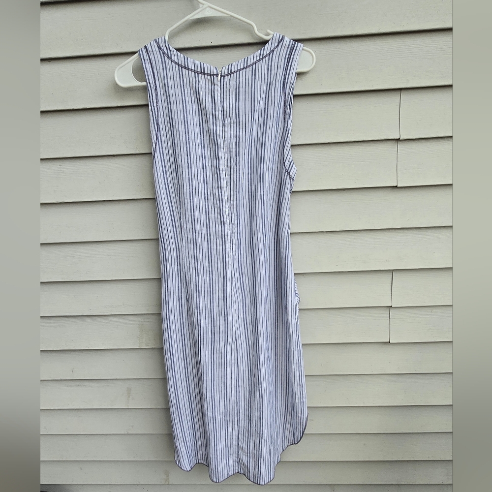 Three Dots Striped 100% Linen Dress Blue, White Sz Mediun Sleeveless - Picture 3 of 10
